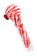 4.5" color-changing glass spoon pipe with red and white striped bowl, twisted clear glass body, amber side carb marble, and rounded spoon-style bowl.