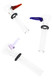 US-made 3" standard male glass slide with red, blue, and purple tab handles; trio on white, thick heavy-duty bowl for wholesale head-shop listings.