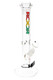 Clear ROOR 14" glass straight tube, rasta logo decal, 50 mm body with ice pinch, GoG joint and 14.5 mm bowl, white background for wholesale listings.