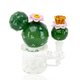 White-background product image for wholesale catalogs—6" cactus-themed mini rig with amber mouthpiece cup and pink blossoms, side three-quarter view.