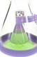 Close-up of the purple and green showerhead perc inside the clear beaker chamber with a purple base rim.