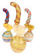 Assorted medium color-changing Sherlock glass bubblers with multicolor spiral striped designs for retail glass displays.