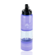 Studio product image for wholesale catalogs—purple bottle-style mini rig with black cap mouthpiece and clear center window, front view.