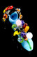 Top view of blue reef spoon pipe with red fish, yellow fish, coral accents, and bowl detail