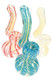 Assorted 5.5" color-changing striped Sherlock bubblers in red, teal, and pale yellow—wholesale glass bubbler set photo