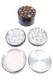 Black 2.25-inch 4-part aluminum metal grinder, Fall Leaves decal, pieces separated with screen and base; wholesale top-down product view.