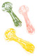 3.5" clear squiggle striped glass spoon pipes in green, pink, yellow for smoke shop inventory replenishment