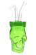 Green 5" colored glass skull oil burner rig for wholesale head-shop supplies, front angled view