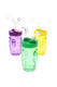 Colorful 3.5" cactus oil burner rigs in purple, green, and yellow glass on white—wholesale head-shop trio, clear domes, front three-quarter view.