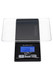 Bulk-friendly WeighMax BLG-1000 digital scale 1000 g × 0.1 g, transparent lid as tray, black body, top-down studio shot on white