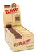 RAW Organic Connoisseur 1 ¼ papers + tips wholesale display, kraft-tan counter carton with QR authenticity badge, front-left angle, 24 packs.