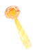 Clear glass spoon pipe with cream spiral handle and peach swirl bowl shown at an angled view with translucent amber finish