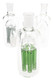 Trio of 14.5 mm 90° glass ash catchers with frosted joints and blue, green, and clear tree percs on white—compact head-shop supplies display. Trio of 14.5 mm 90° glass ash catchers with frosted joints and blue, green, and clear tree percs on white—compact head-shop supplies display.