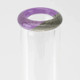 Close view of purple/gray color-split lip on clear 12" beaker; frosted floral tube accent for retail smoke-gear catalogs.