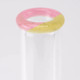 Pink and yellow dual-tone mouthpiece detail on thick glass beaker; etched floral tube for wholesale water-pipe pages.