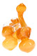 Gold-fumed triple-chamber sherlock bubbler, 7" with curved neck, orange tone; wholesale head-shop glass shown front angle on white background. Gold-fumed triple-chamber sherlock bubbler, 7" with curved neck, orange tone; wholesale head-shop glass shown front angle on white background.