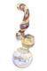 8" color-changing Rasta striped Sherlock glass bubbler with blue base and curved neck