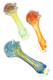 Assorted 4" color-changing striped glass spoon pipes, three-piece lineup for wholesale smoke shop restocks