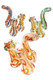 Three 7" double-chamber Sherlock glass bubblers with curved necks and varied multicolor squiggle stripes