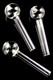 Three clear thin glass oil burner pipes displayed on black background, showing straight stems and round bowls.