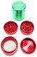EVRST 4-part aluminum metal grinder, green lid with red internals, disassembled top-down; 1.5–2.5" size options for wholesale head shops.