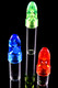 Wholesale snuff bullet vials in 51–82 mm clear glass with neon plastic twist-valve caps, front angle assortment
