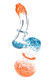 6.5" clear glass Sherlock bubbler shown from the side with blue and orange frit details and glass ring accents