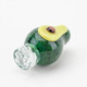 Green speckled avocado spinner carb cap, borosilicate glass, wholesale smoke-shop piece, 2.25" length, angled top view on white.