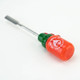 Wholesale hot-sauce dabber steel tip facing, orange glass bottle and green cap, 4.5-inch novelty wand side angle