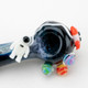 Top-down view into galactic spoon bowl with planets around rim and astronaut alongside; UV-ready space theme for wholesale glass catalogs.