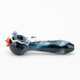 Full side profile of galaxy-themed spoon showing bowl, carb, and astronaut accent; worked borosilicate pipe for retail smoke gear assortments.