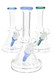 Three 7" GoG beaker glass water pipes with blue and green accents for wholesale glass displays