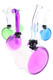 Three 4.5" colorful barrel glass oil burner rigs for wholesale smoke shop displays in purple, blue, and green
