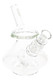 Clear GRAV wobble bubbler with angled straw mouthpiece and 14.5 mm female joint, ~5" tall; stable flared base, premium B2B head-shop showcase shot.