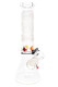 ROOR 12" beaker, frosted botanical-style band and colored ice pinch, 5 mm glass with GoG downstem; angled studio photo for retail smoke gear. ROOR 12" beaker, frosted botanical-style band and colored ice pinch, 5 mm glass with GoG downstem; angled studio photo for retail smoke gear.