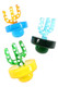 Trio of glass cactus carb caps—green/yellow, orange/blue, teal/black—1.5-inch wholesale dab accessory, colored glass, angled view on white.