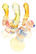 Three 6.5" color changing glass Sherlock bubblers with multicolor striped details, curved necks and round bases