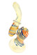 6.5" color changing glass Sherlock bubbler with blue, orange and green stripes, marble accents and round base