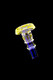 UV-reactive Radioactive glass Puffco joystick glowing yellow under blacklight; wholesale Puffco accessory close-up, angled on black background. UV-reactive Radioactive glass Puffco joystick glowing yellow under blacklight; wholesale Puffco accessory close-up, angled on black background.