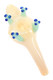 Head-shop 5.5″ silver-fumed glass critter pipe underside, bowl and four green legs with blue feet, top-down studio view.