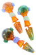 5.5" gold-fumed chamber frit spoon pipes with leaf accents and blue/green marbles, warm amber tones—top view for wholesale catalogs