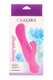 Pink Double Dancer silicone dual-stim vibrator in hang-tab retail box; 4" length, waterproof, 3-speed design, wholesale front packaging view.