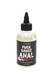 Front view, 4 oz Fuck Sauce Anal numbing lubricant in clear bottle with black twist-tip cap and black label for wholesale adult retail shelves.