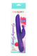 Purple Bounding Bunny silicone dual-motor vibrator, 4.25" length, waterproof; front packaging view for wholesale peg displays.