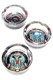 Wholesale trio of 3.25-inch tempered glass ashtrays featuring skull and gear artwork, overhead studio shot