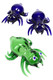 Wholesale 4.5" colored glass spider pipes, cobalt and green variants, 125 g animal hand pipes shown as a trio, overhead studio view on white.