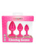 Cheeky Gems 3-plug silicone training set in hot pink, front-facing retail box with gem-base callouts for head-shop merchandising. Cheeky Gems 3-plug silicone training set in hot pink, front-facing retail box with gem-base callouts for head-shop merchandising.