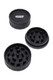 Bulk hemp-plastic 2.5 in GRAV 2-piece grinder in black with sharp pyramid teeth, disassembled top and bottom shown, studio white angle.
