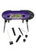 Purple 420 cartoon bud crew 7 x 3.5 inch metal rolling station tray displayed with brush and cone loaders, compact station for smoke shop buyers.