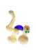 Silver-fumed double-chamber sherlock bubbler with spiral striping, cobalt bridge, and three green marble grips, right-side angle for smoke shop wholesale Silver-fumed double-chamber sherlock bubbler with spiral striping, cobalt bridge, and three green marble grips, right-side angle for smoke shop wholesale
